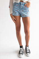 Embroidered Cut Off Denim Shorts