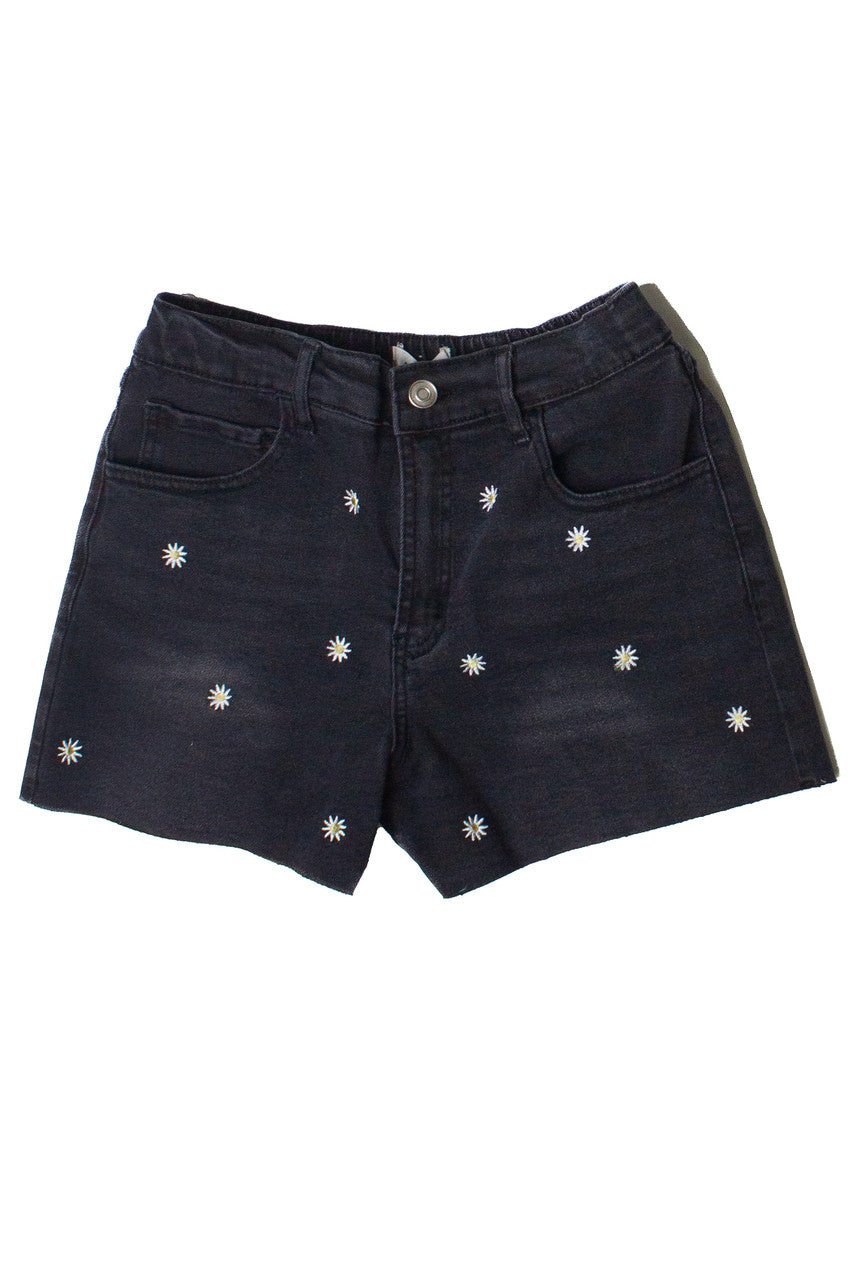 Embroidered Cut Off Denim Shorts