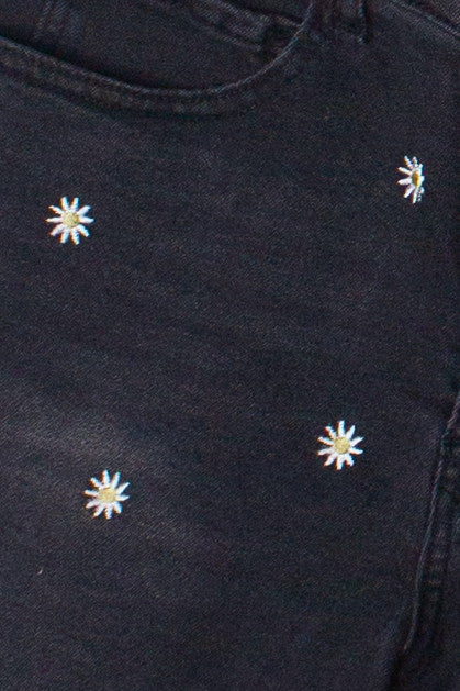 Embroidered Cut Off Denim Shorts