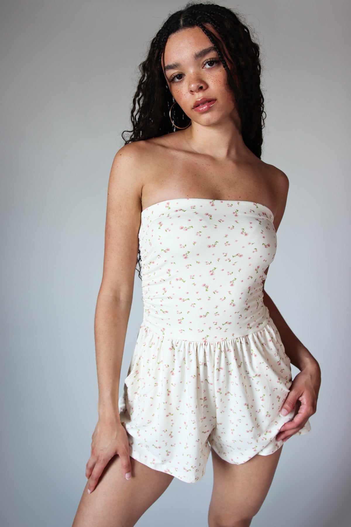 Ditsy Floral Strapless Romper
