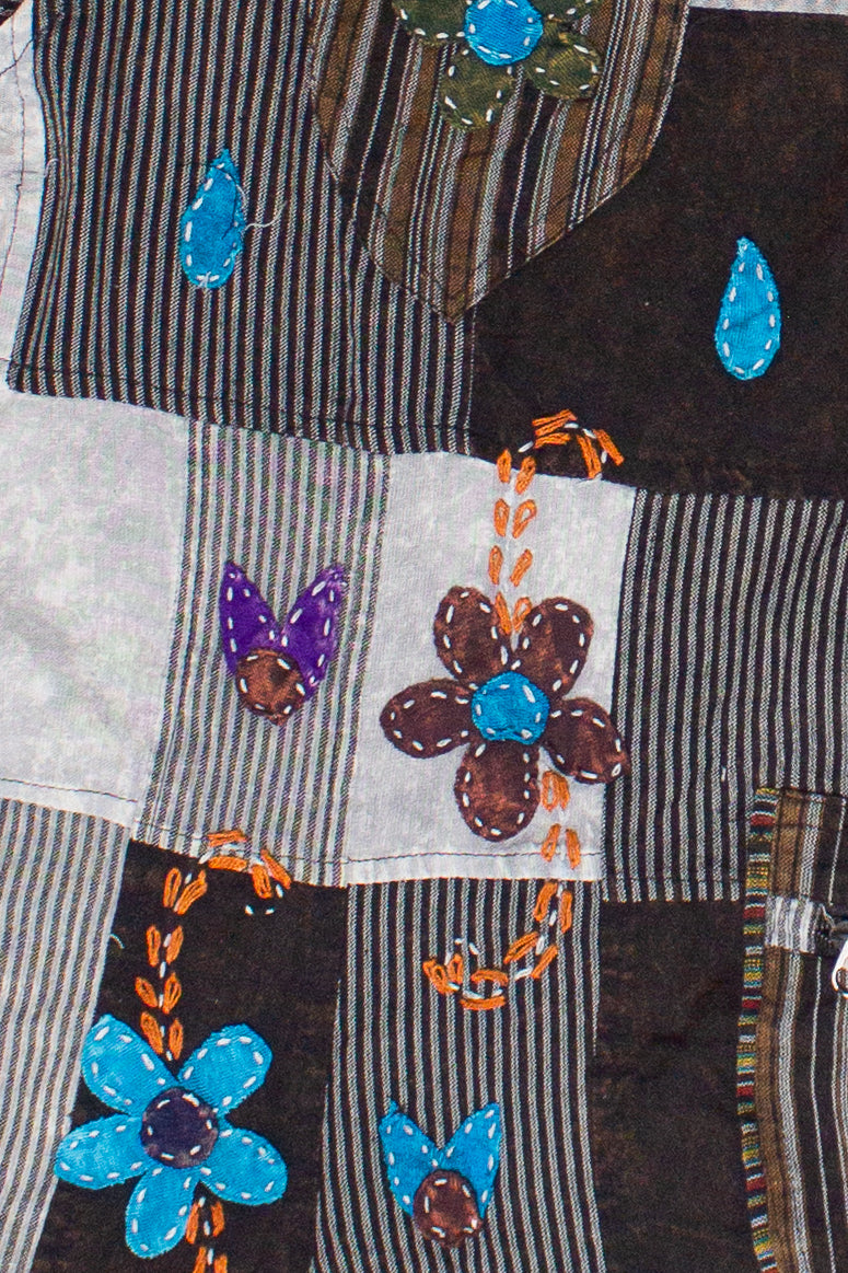 Floral Embroidered Patchwork Overall Shorts