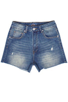 Embroidered Flowers Cut Off Denim Shorts - Medium - Front