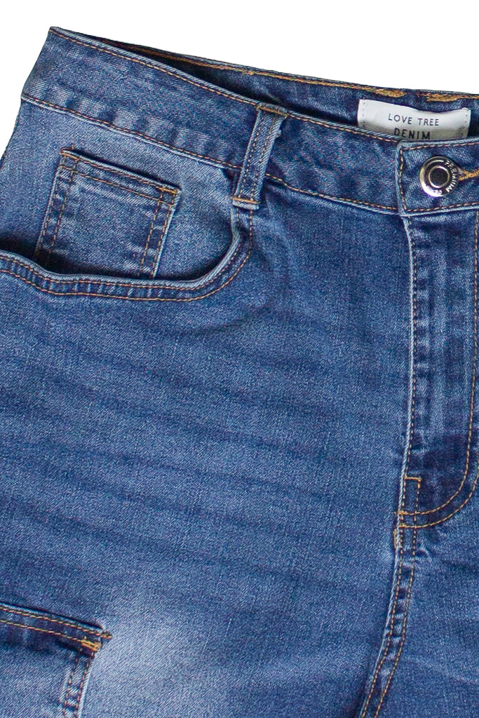 Stretch Denim Cargo Jorts - Blue