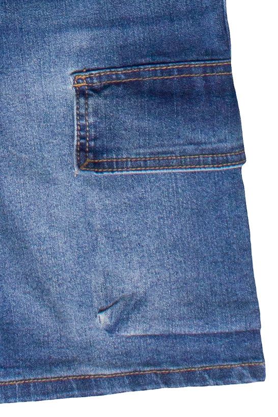 Stretch Denim Cargo Jorts - Blue