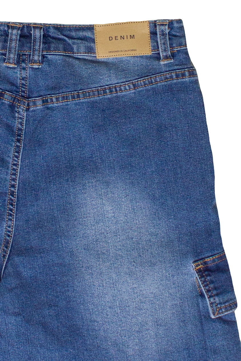 Stretch Denim Cargo Jorts - Blue