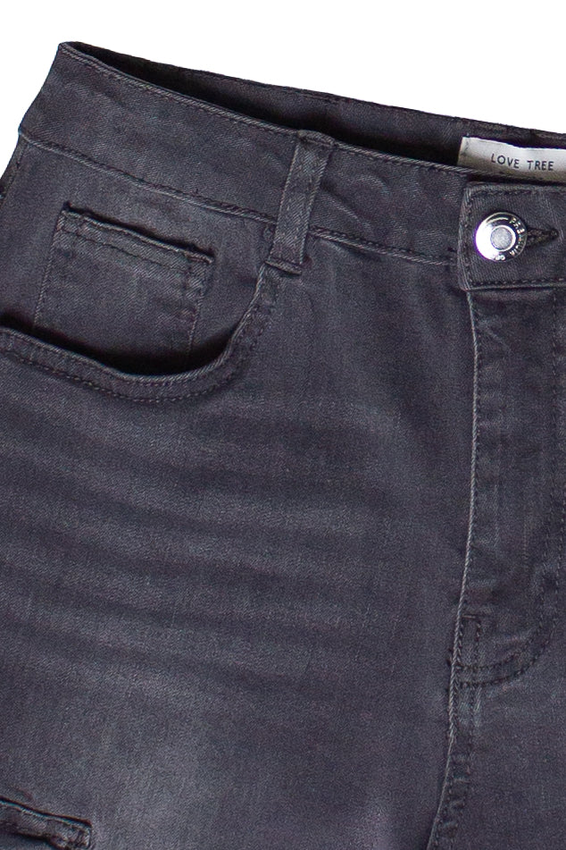 Stretch Denim Cargo Jorts - Dark Gray