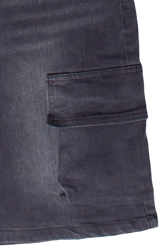 Stretch Denim Cargo Jorts - Dark Gray