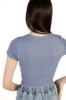 Blue Deep V Ribbed Snap
