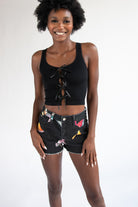 Large Mushroom Print Cut Off Shorts
