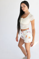 Large Mushroom Print Cut Off Shorts