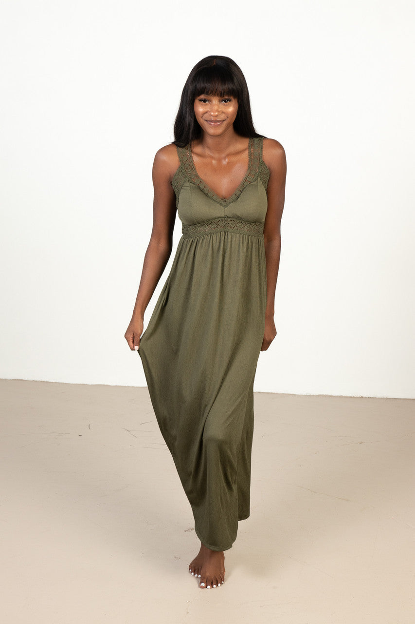 Olive Green Crochet Trim Maxi Dress Ragstock Olive Green Crochet Trim Maxi Dress Ragstock