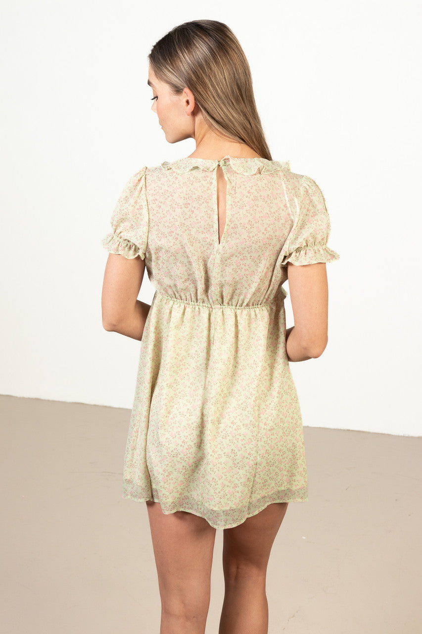 Sage Green Ruffle Floral Mini Dress