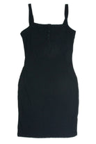 Black Bubble Rib Henley Mini Dress