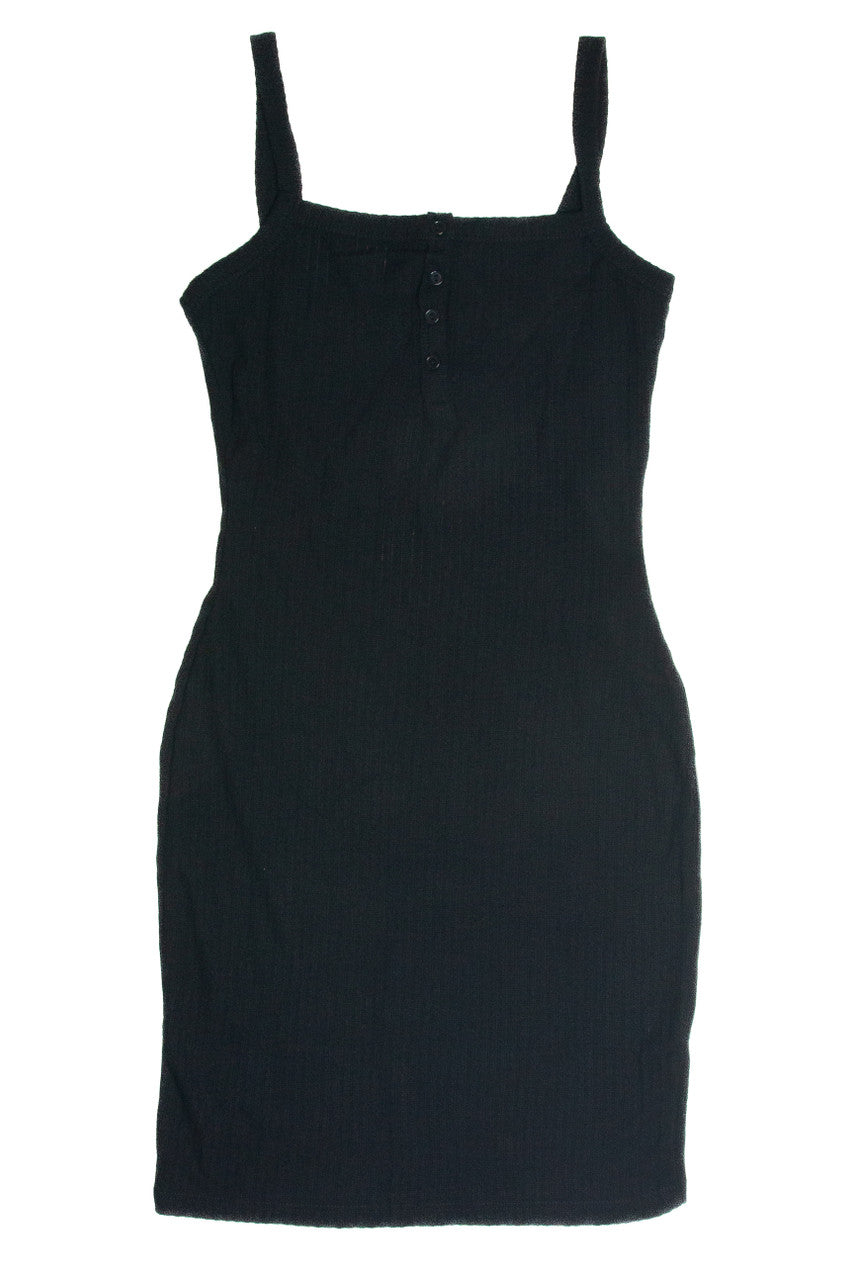 Black Bubble Rib Henley Mini Dress