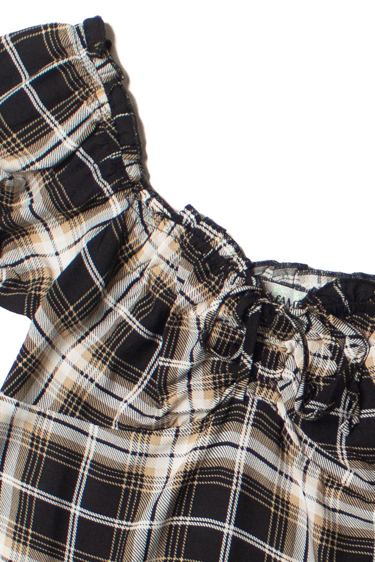 Onyx Plaid Puff Sleeve Babydoll Dress