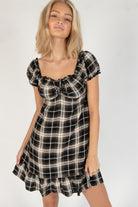 Onyx Plaid Puff Sleeve Babydoll Dress