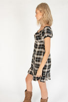 Onyx Plaid Puff Sleeve Babydoll Dress