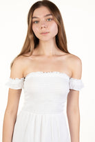 White Over The Shoulder Tiered Maxi Dress