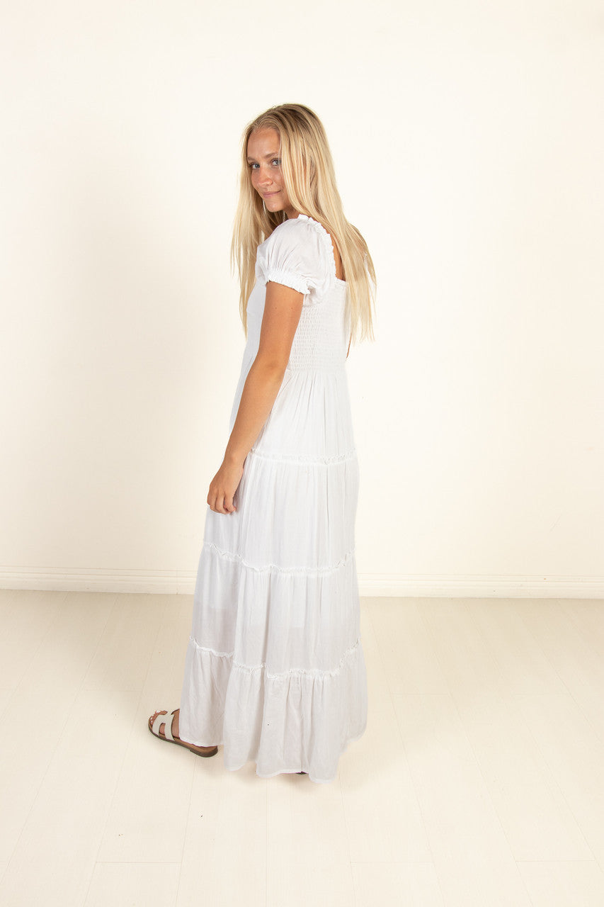 White Lace Up Milkmaid Maxi Dress M White Lace Up Milkmaid Maxi Dress M