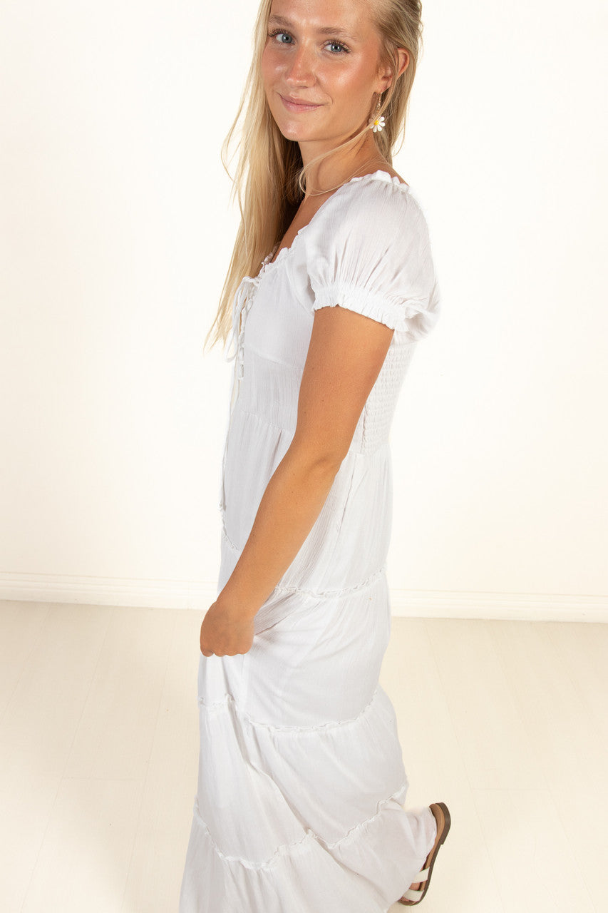 White Lace Up Milkmaid Maxi Dress M White Lace Up Milkmaid Maxi Dress M