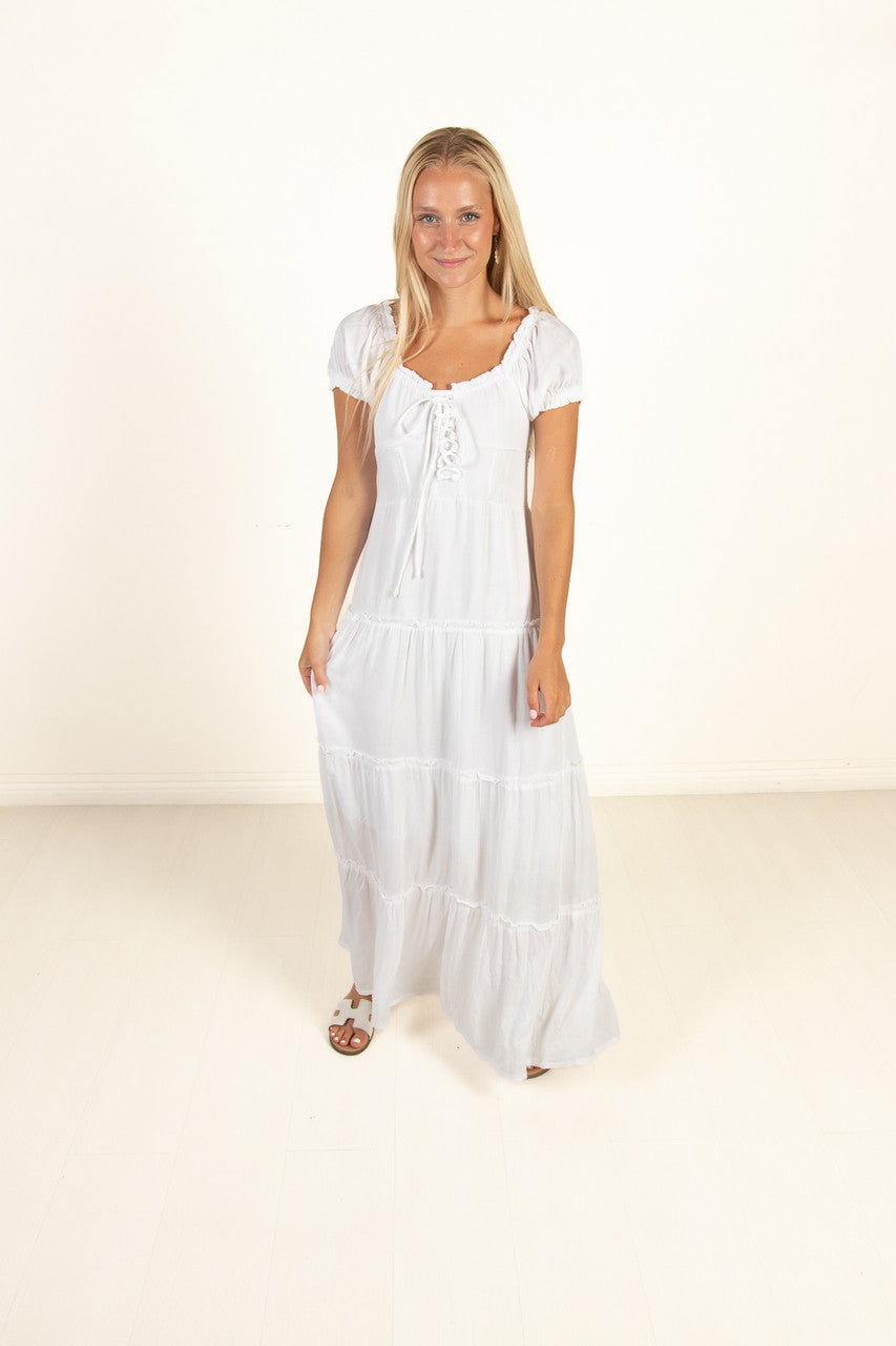 White Lace Up Milkmaid Maxi Dress M White Lace Up Milkmaid Maxi Dress M