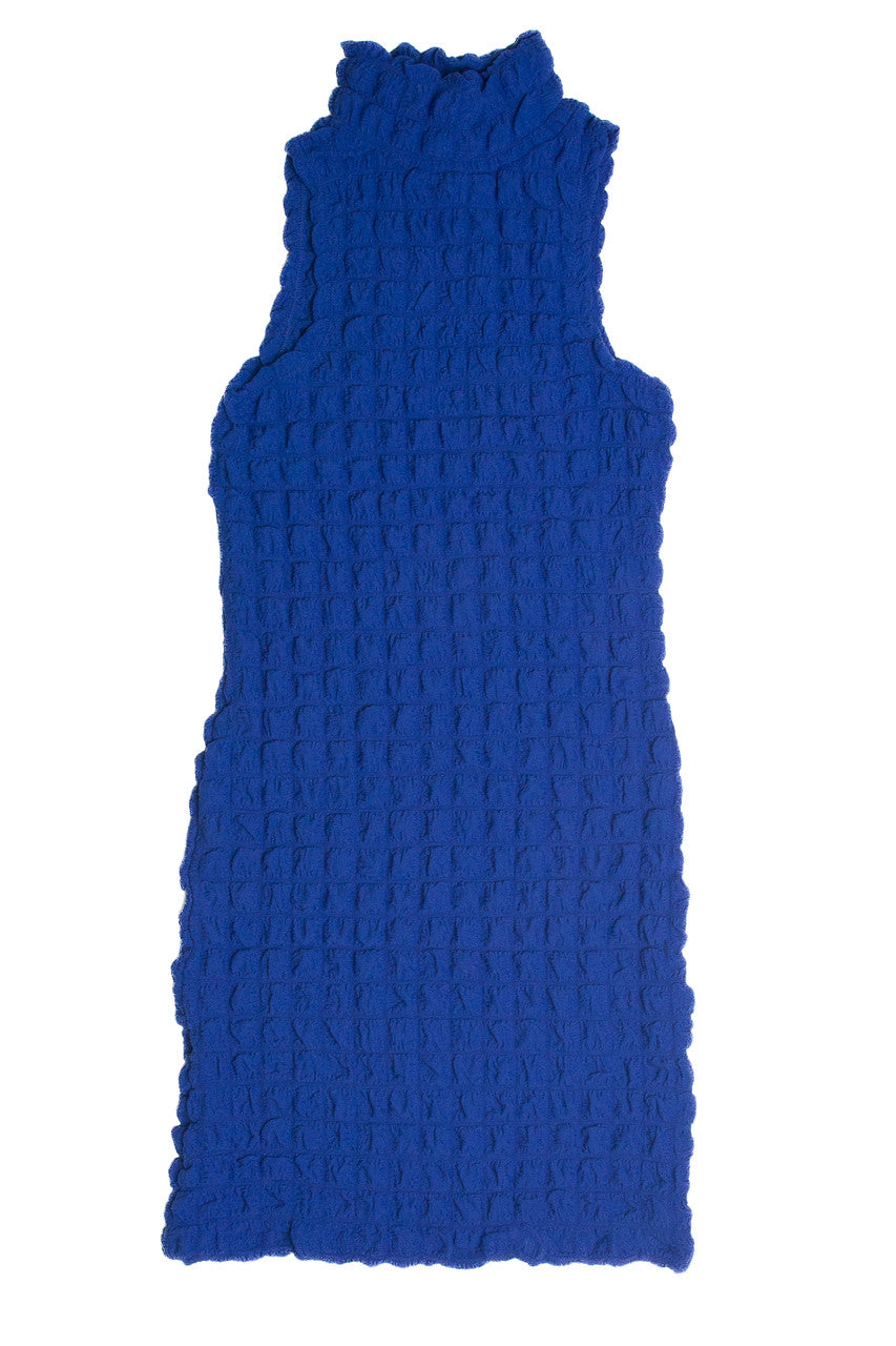 Blue Bubble Sleeveless Mock Dress