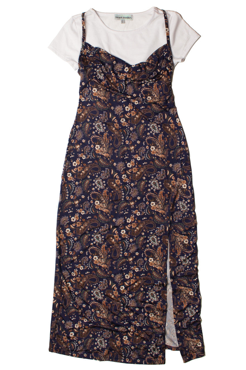 2 Piece Navy Paisley Maxi Dress With Tee