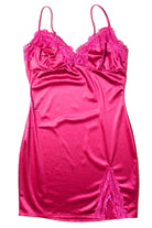 Fuchsia Lace Trim Satin Slip Dress