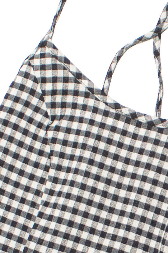 Black Gingham Lace Up Back Mini Dress