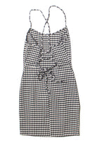 Black Gingham Lace Up Back Mini Dress