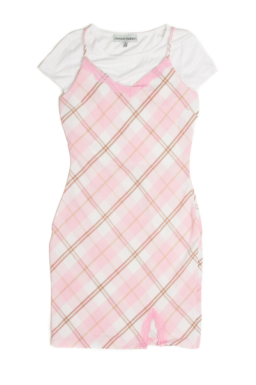 Two Piece Tee & Plaid Cami Dress