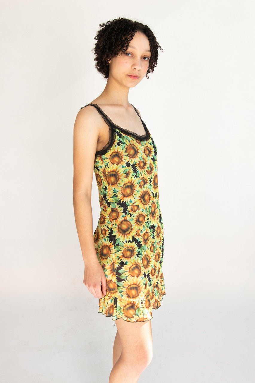 Mesh Ruffle Sunflower Dress