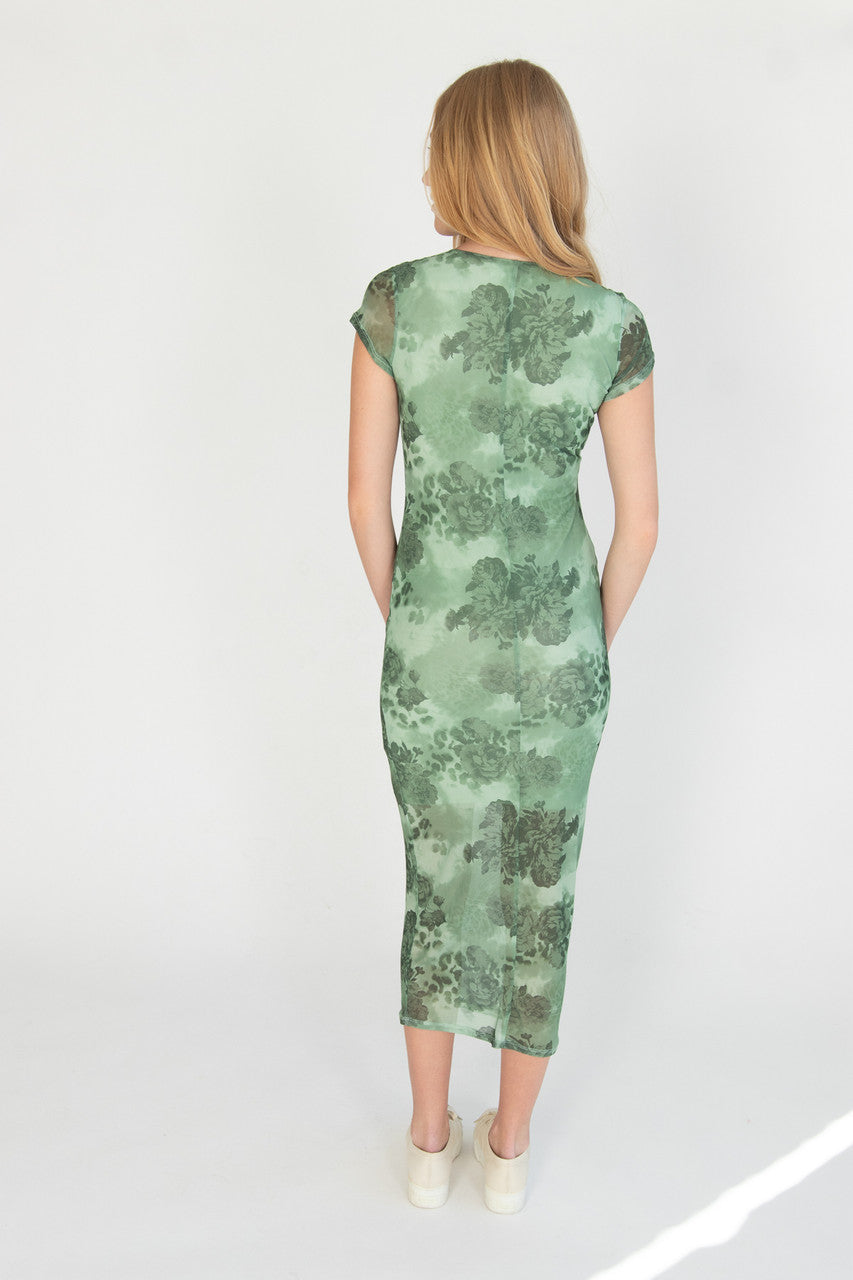 Ragstock Green Floral Mesh Maxi Dress, Women's, Size: Medium Ragstock Green Floral Mesh Maxi Dress, Women's, Size: Medium