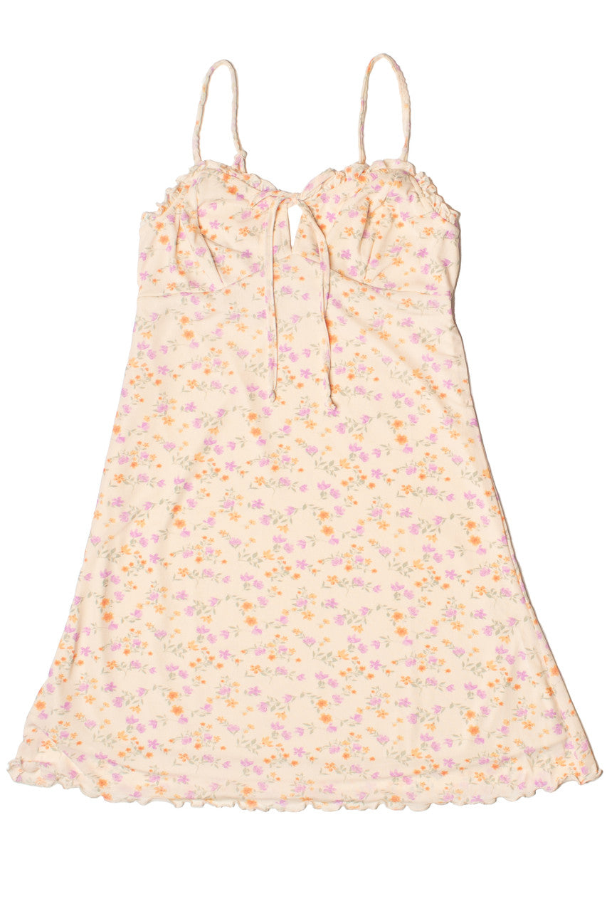 Ruffle Trim Floral Mesh Dress