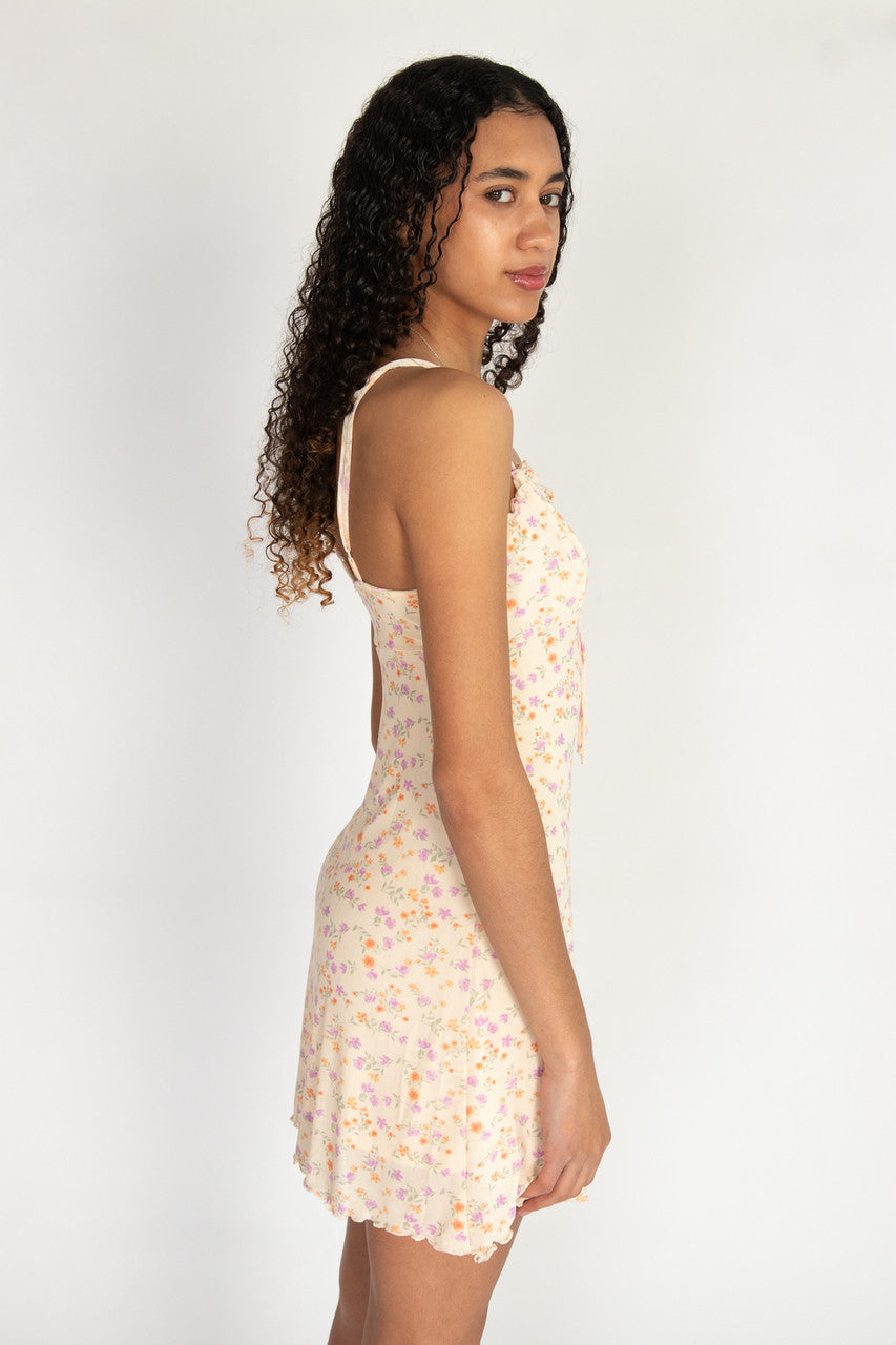 Ruffle Trim Floral Mesh Dress