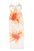 Large Flower Print Mesh Maxi Dress - Ivory