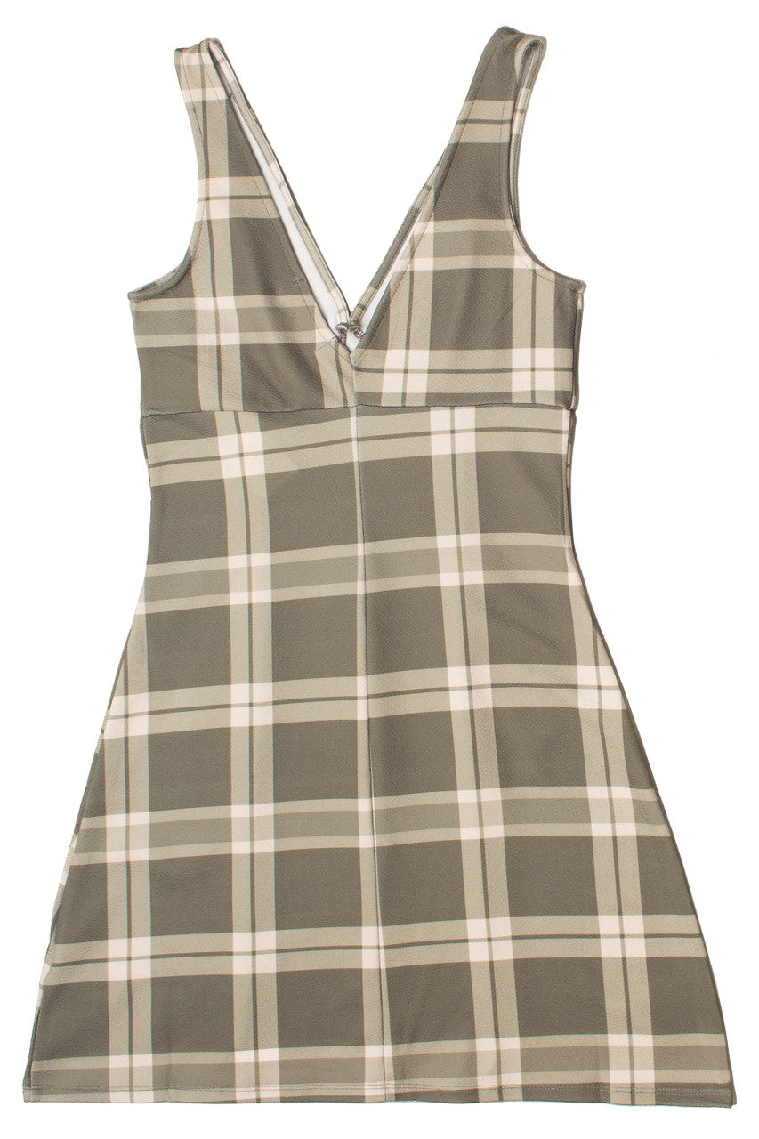 Plunge Neck Plaid Dress