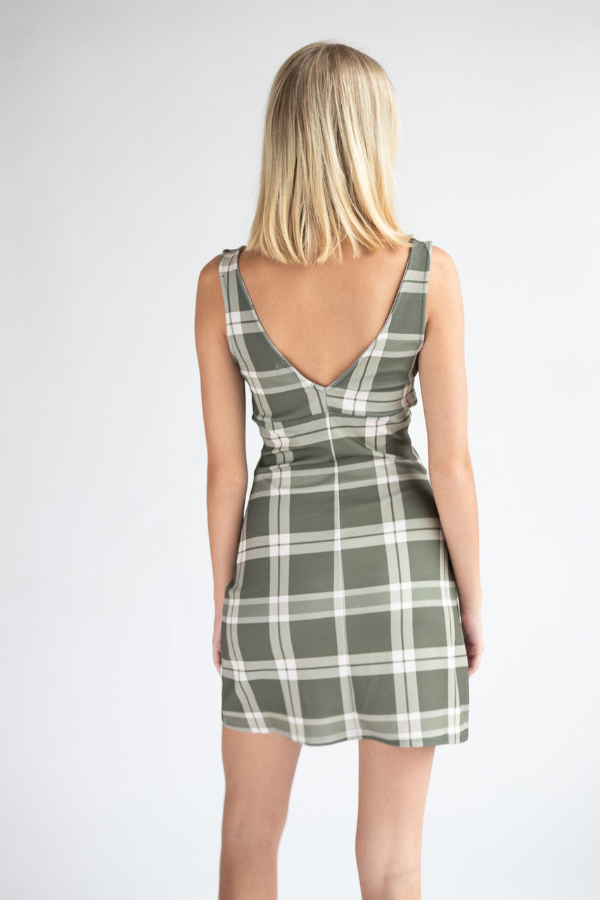 Plunge Neck Plaid Dress