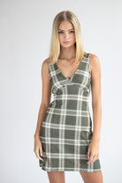 Plunge Neck Plaid Dress