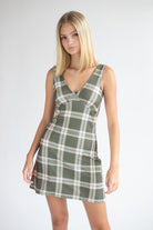 Plunge Neck Plaid Dress
