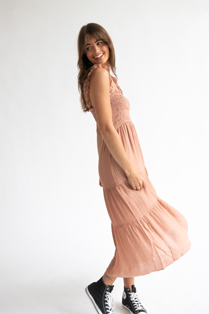 Gauze Ruffle Strap Maxi Dress