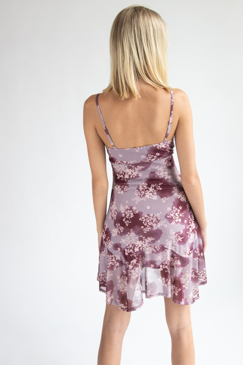 Floral Mesh Hanky Hem Dress