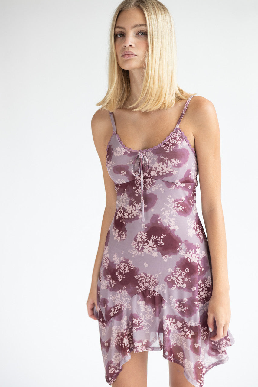 Floral Mesh Hanky Hem Dress