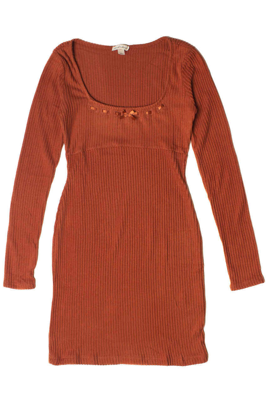 Ribbon Detail Ribbed Sweater Dress Black / L Ribbon Detail Ribbed Sweater Dress Black / L