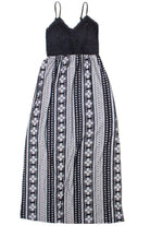 Lace Top Border Print Maxi Dress