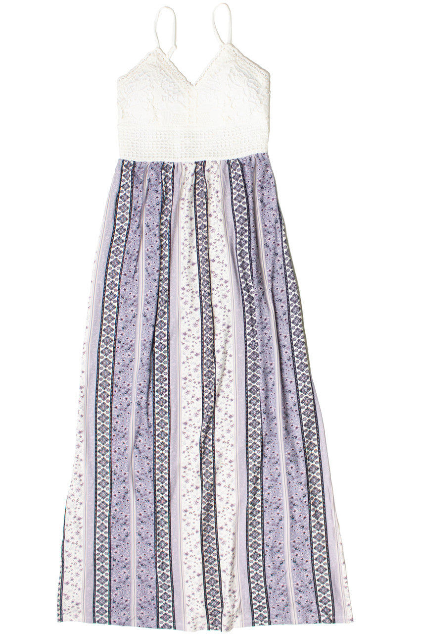 Lace Top Border Print Maxi Dress