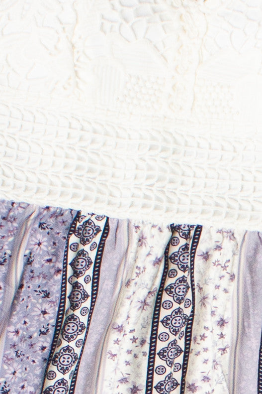 Lace Top Border Print Maxi Dress