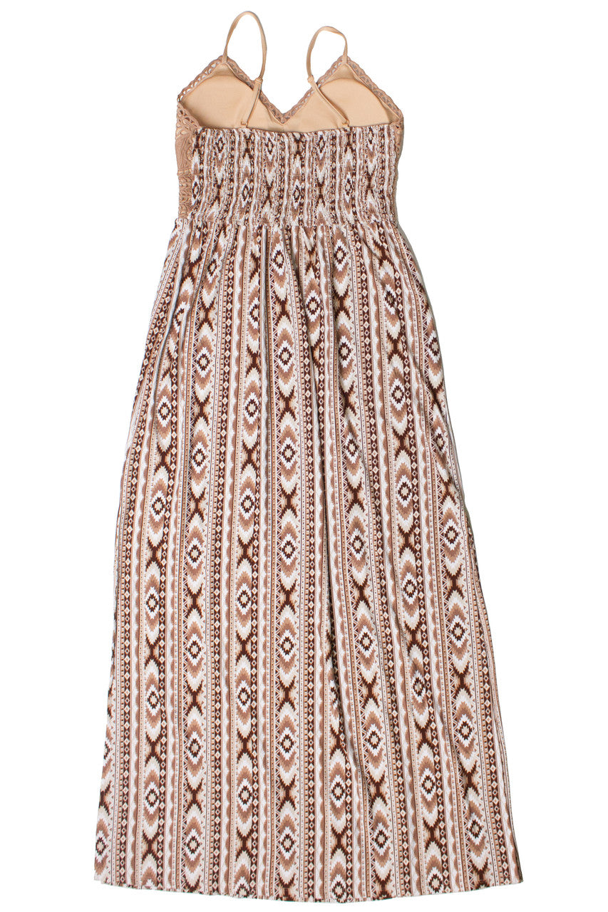 Lace Top Border Print Maxi Dress