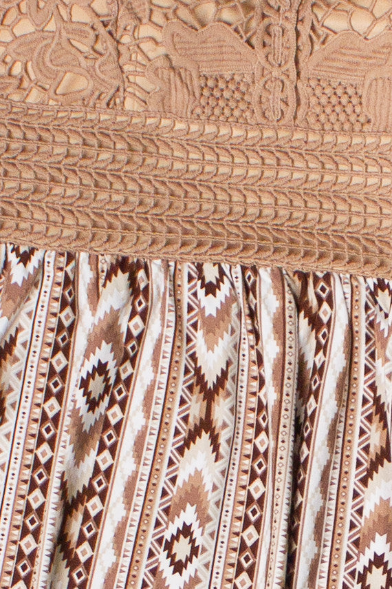 Lace Top Border Print Maxi Dress