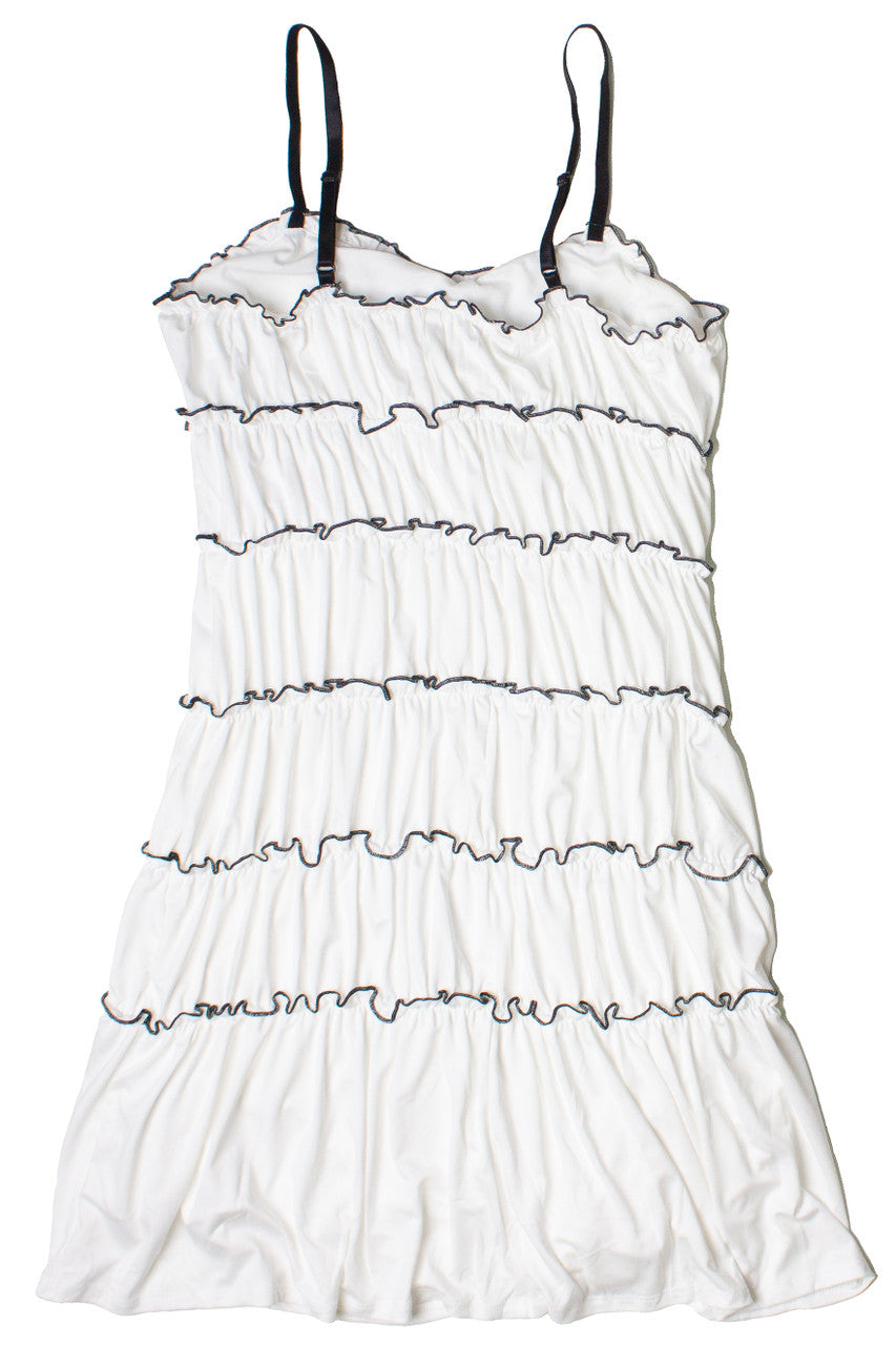 Contrast Stitch Ribbon Bow Tiered Mini Dress